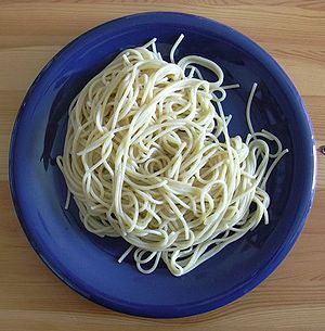 A bowl of spaghetti looks twisted and tangled,...